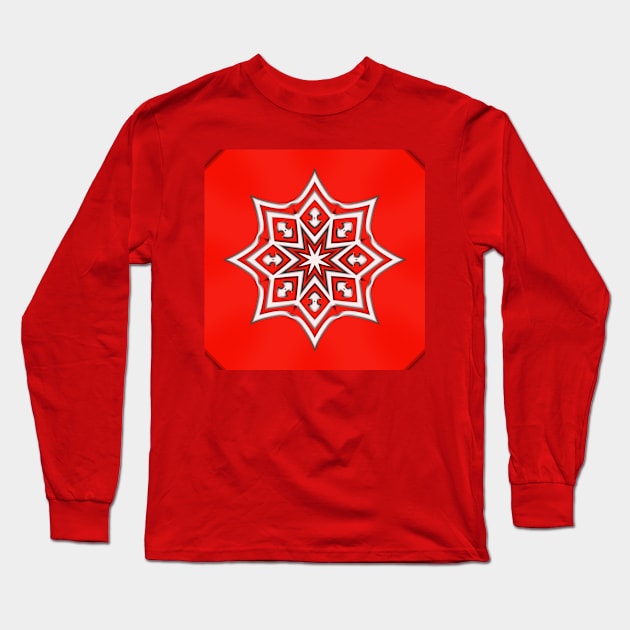 Bright Red Kaleidoscope Pattern (Seamless) 23 Long Sleeve T-Shirt by Swabcraft